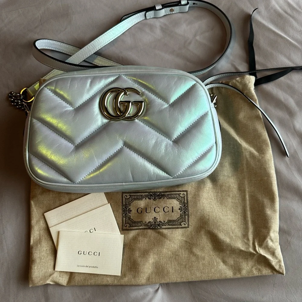 Gucci Iridescent Nappa Chevron Matelasse GG Marmont Shoulder/CrossbodyBag - Picture 3 of 7